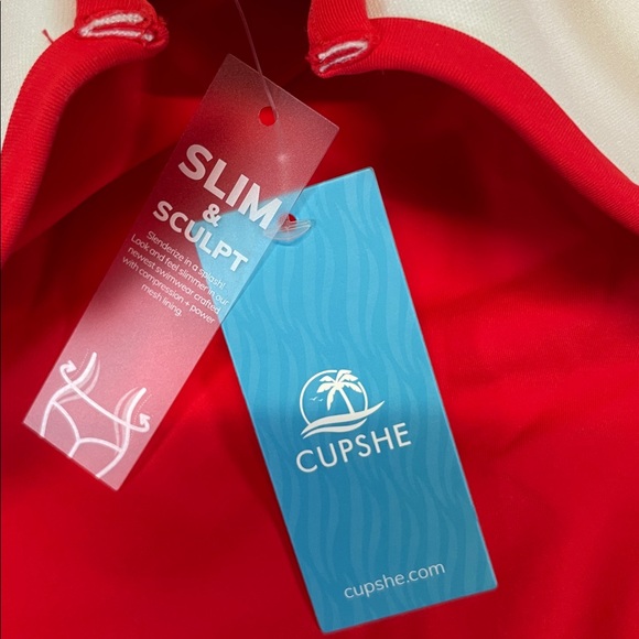 Cupshe Red Shaping One Piece Slim Sculpt Swim Size L - Picture 2 of 7